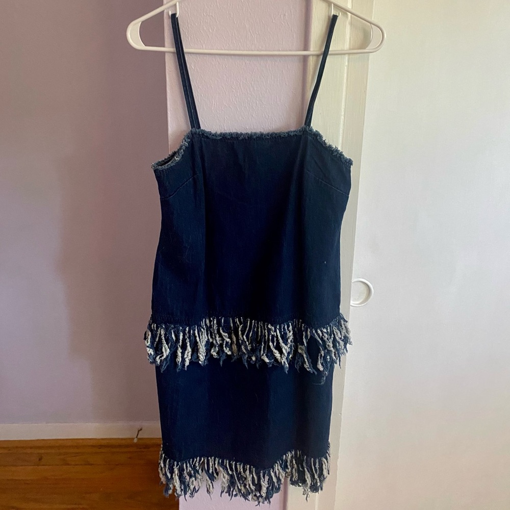 jean jacket dress with jean fringe